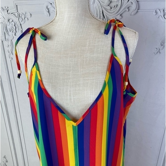 Casual Rainbow Striped Tie Shoulder Cami Dress. - Picture 7 of 10